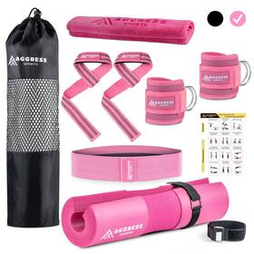 Aggress Sports B0bzvf8qk3 8 Pcs Pink Premium Barbell Pad Set - Hip Thrust And Ankle Straps For Women
