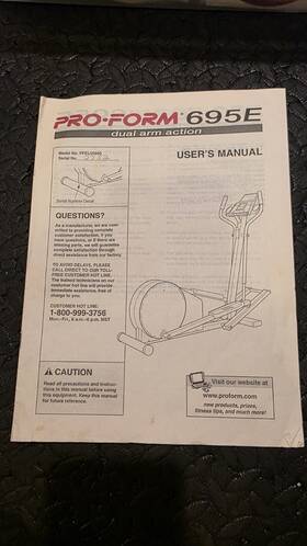 197639 Icon Health & Fitness Proform 695e Dual Arm Action User S Manual Elliptical