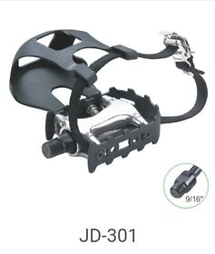 Jd-301 Jendel Spin Bike Pedals Set With Toe Cages And Straps 9/16inch Black Right Left