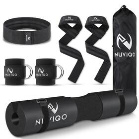 Nuviqo 850051470112 9 Pcs Gym Accessories Set Featuring Barbell Pad With 2 Safety Black