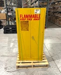 Flammable Liquid Storage Cabinet, Safety Yellow, 31.5"X31.5"X65" No Key. Fixed Price $599.99.