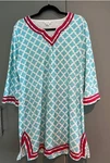 Cabana Life Swimsuit Cover Up Dress Turquoise & Red, Xl, 3/4 Sleeve Resort Wear. Fixed Price $15.00.