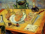 Still Life Drawing Board Pipe Onions And Sealing-wax By Van Gogh Repro Canvas. Fixed Price $49.95.